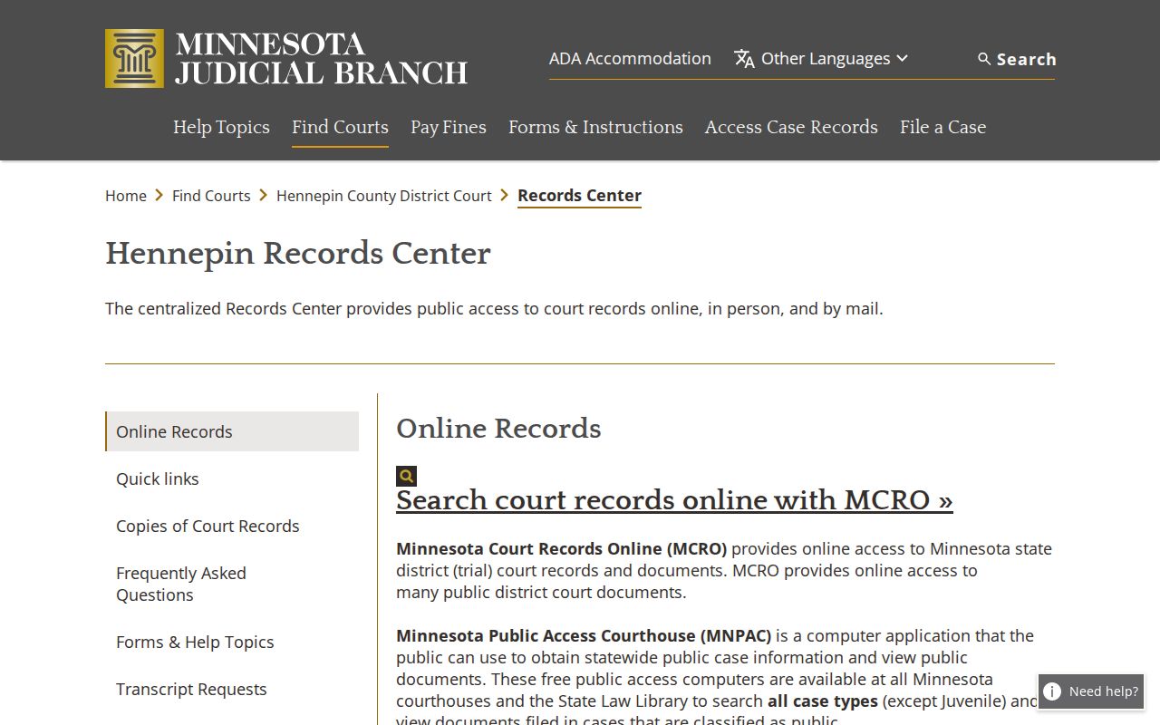 Minnesota court records public terminal and county request counter