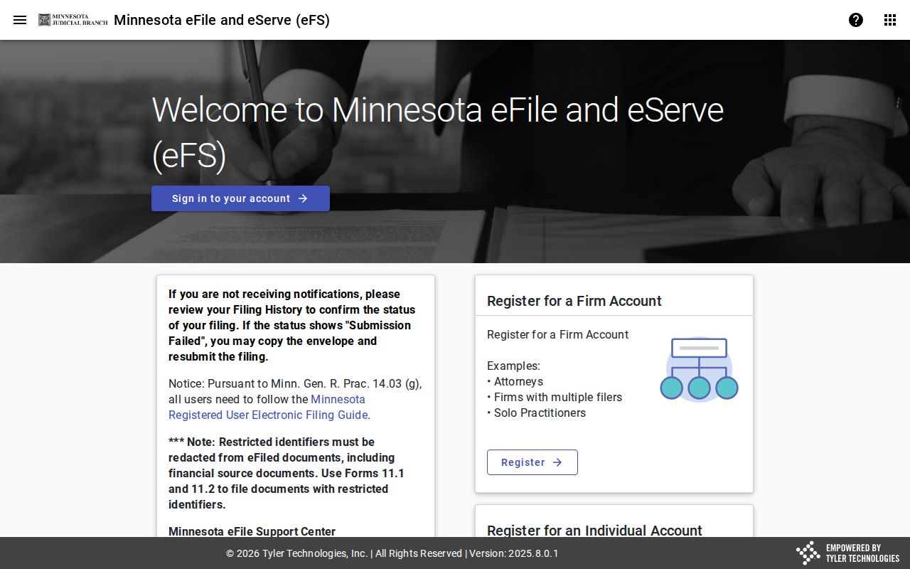 Minnesota eFile and eServe portal for court filings